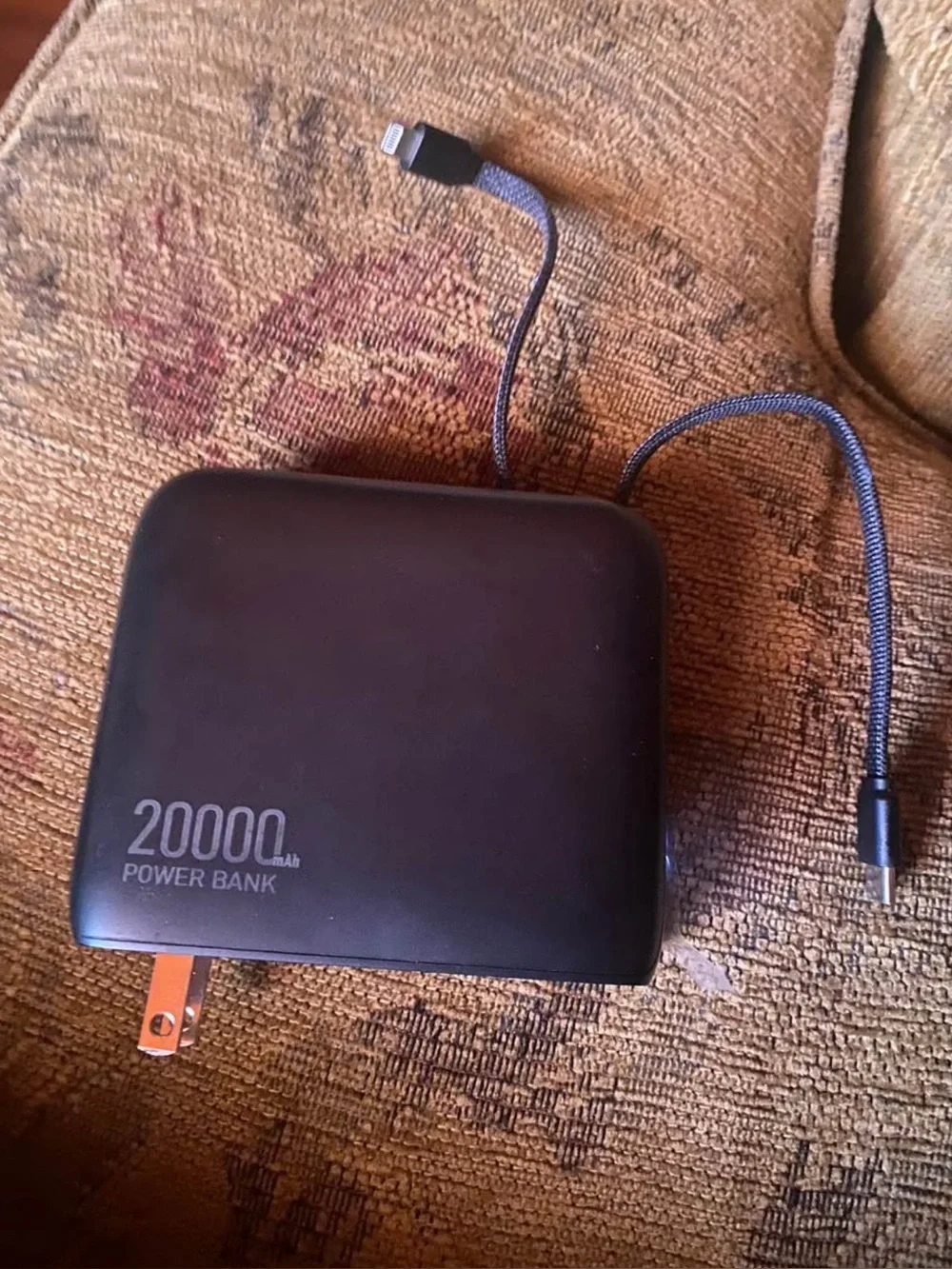 NIB set of 2 Portable Charger with built-in cables and a wall plug